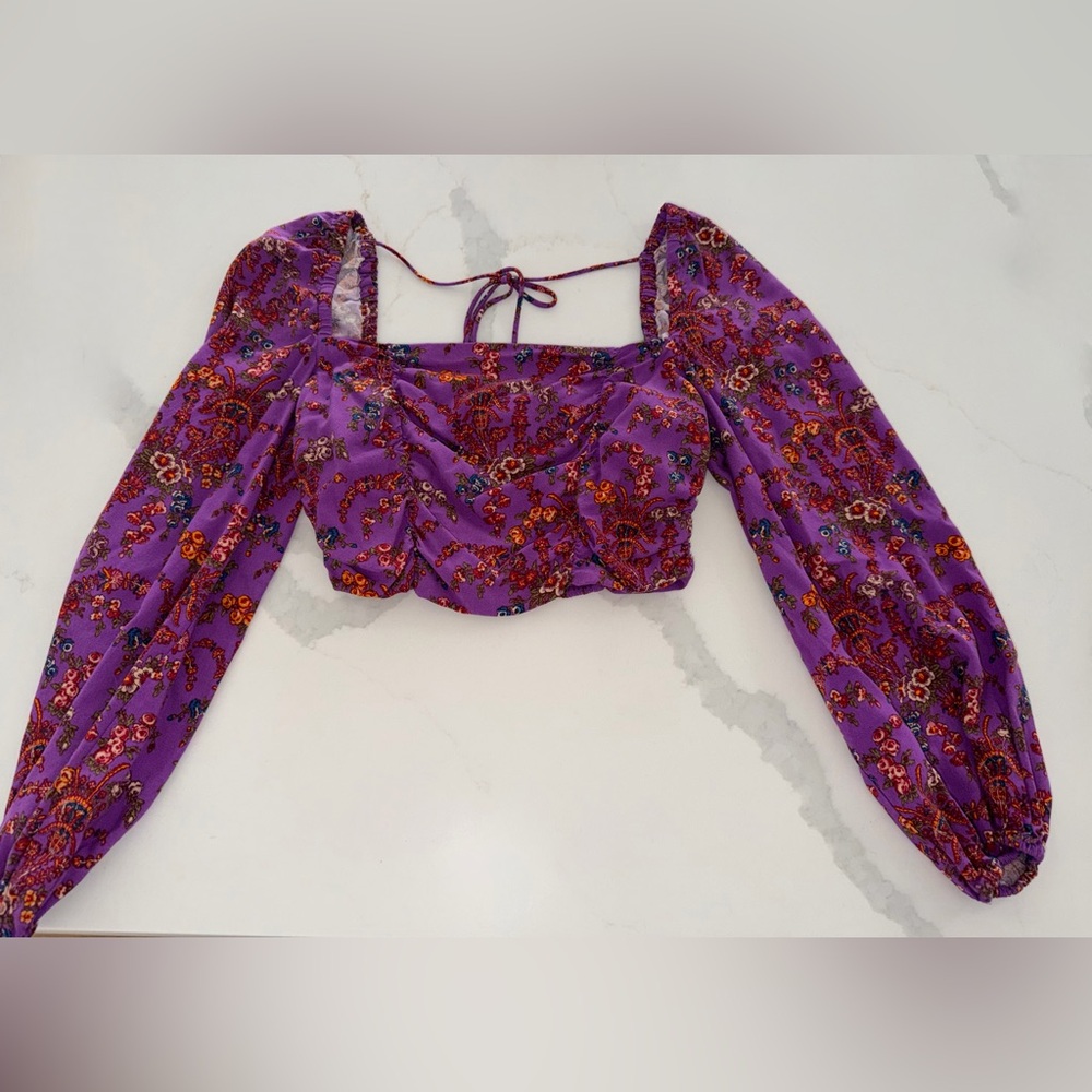 Urban Outfitters Purple Floral Puff Sleeve Cottagecore Milkmaid Top | Medium